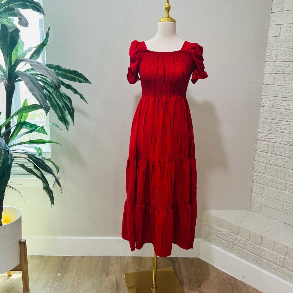Elegant Red Smocked Dress